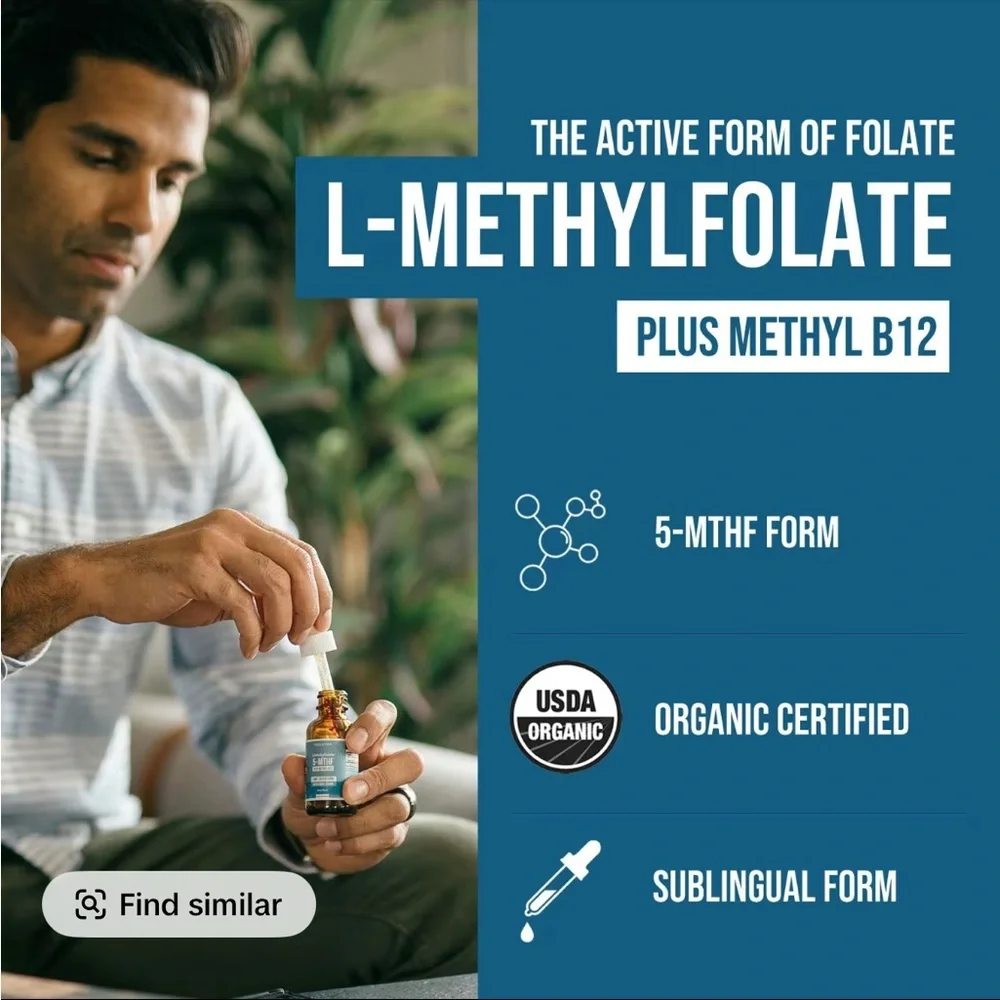 L- Methylfolate 15mg + B12 Pro Strength, Liquid 5-MTHF Form, Supports Mood - Picture 3 of 9